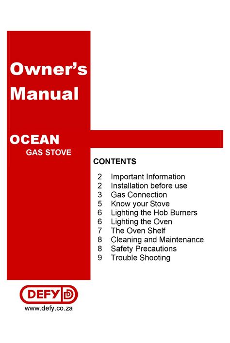 ocean gas stove manual